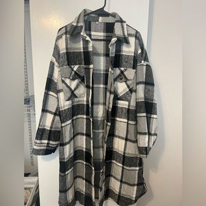 Medium Long Black and Grey Wool Blend Shacket